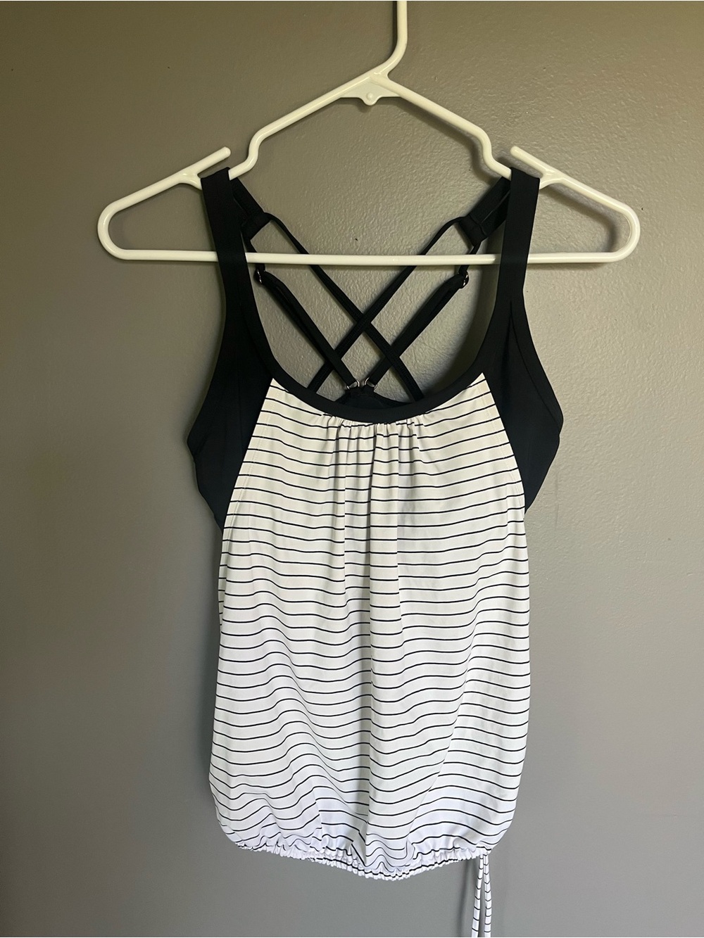 Calia swim Black & White Striped with Crisscross Back